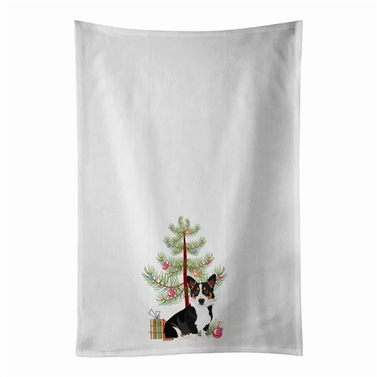 Carolines Treasures WDK3094WTKT 28 x 19 in. Unisex Pembroke Welsh Corgi Tricolor Black-Headed No.1 Christmas White Dish Towels Kitchen Towel - Set of 2