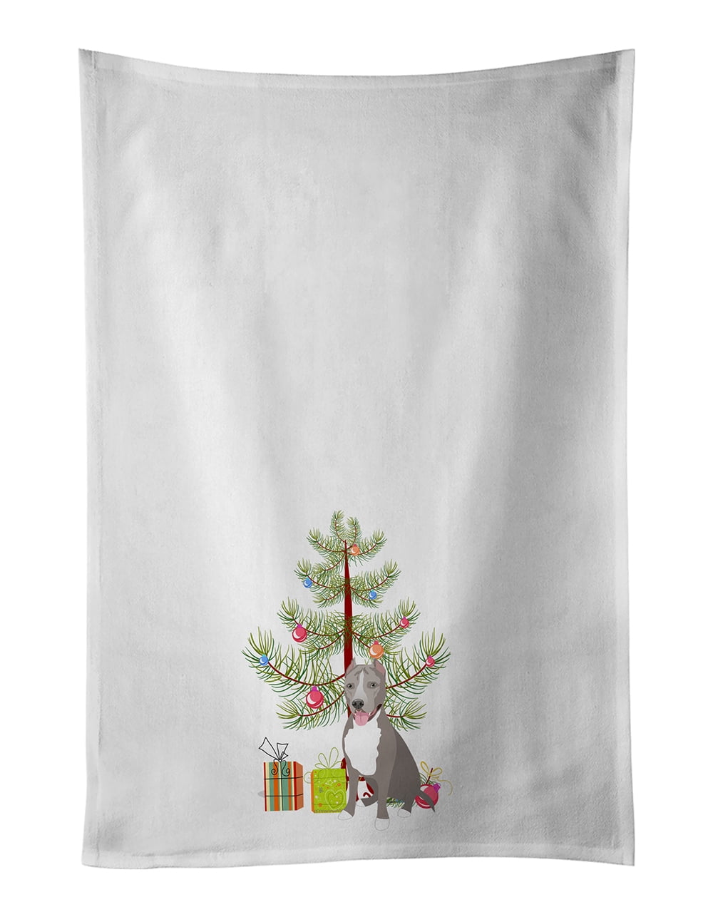 Pit Bull Blue #5 Christmas White Kitchen Towel Set of 2 19 in x 28 in