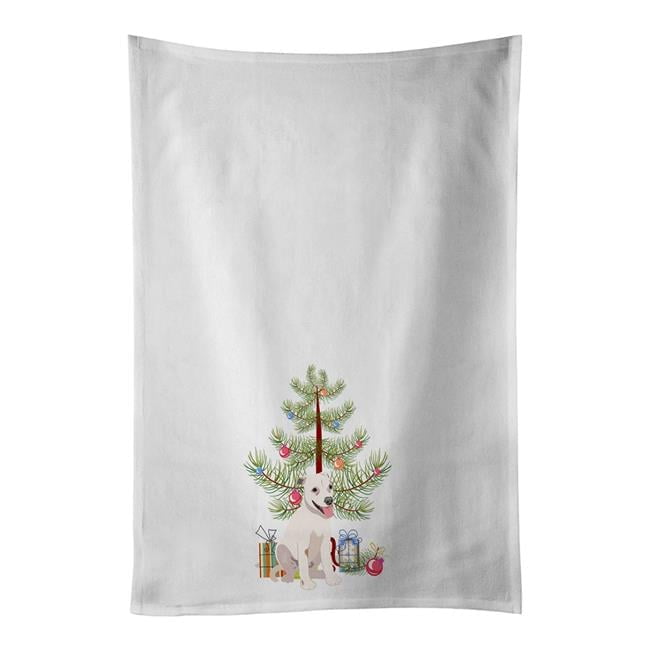 Carolines Treasures WDK3115WTKT 28 x 19 in. Unisex Pit Bull Puppy Christmas White Dish Towels Kitchen Towel - Set of 2