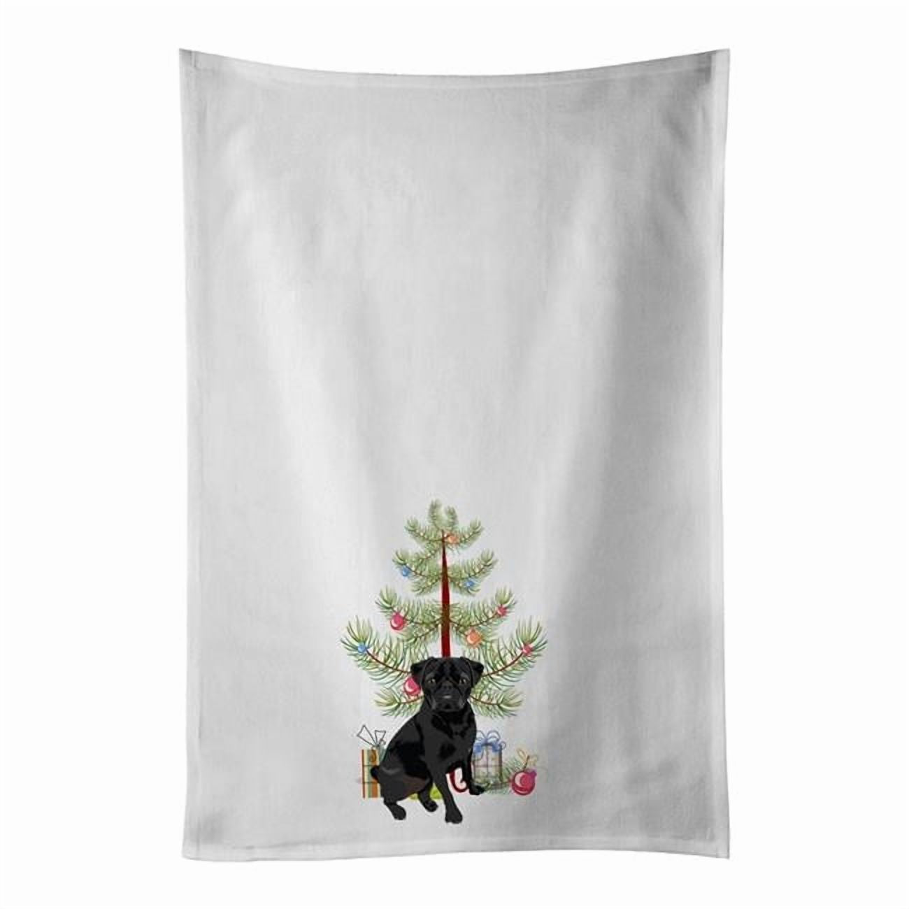 Carolines Treasures WDK3133WTKT 28 x 19 in. Unisex Pug Black No.2 Christmas White Dish Towels Kitchen Towel - Set of 2