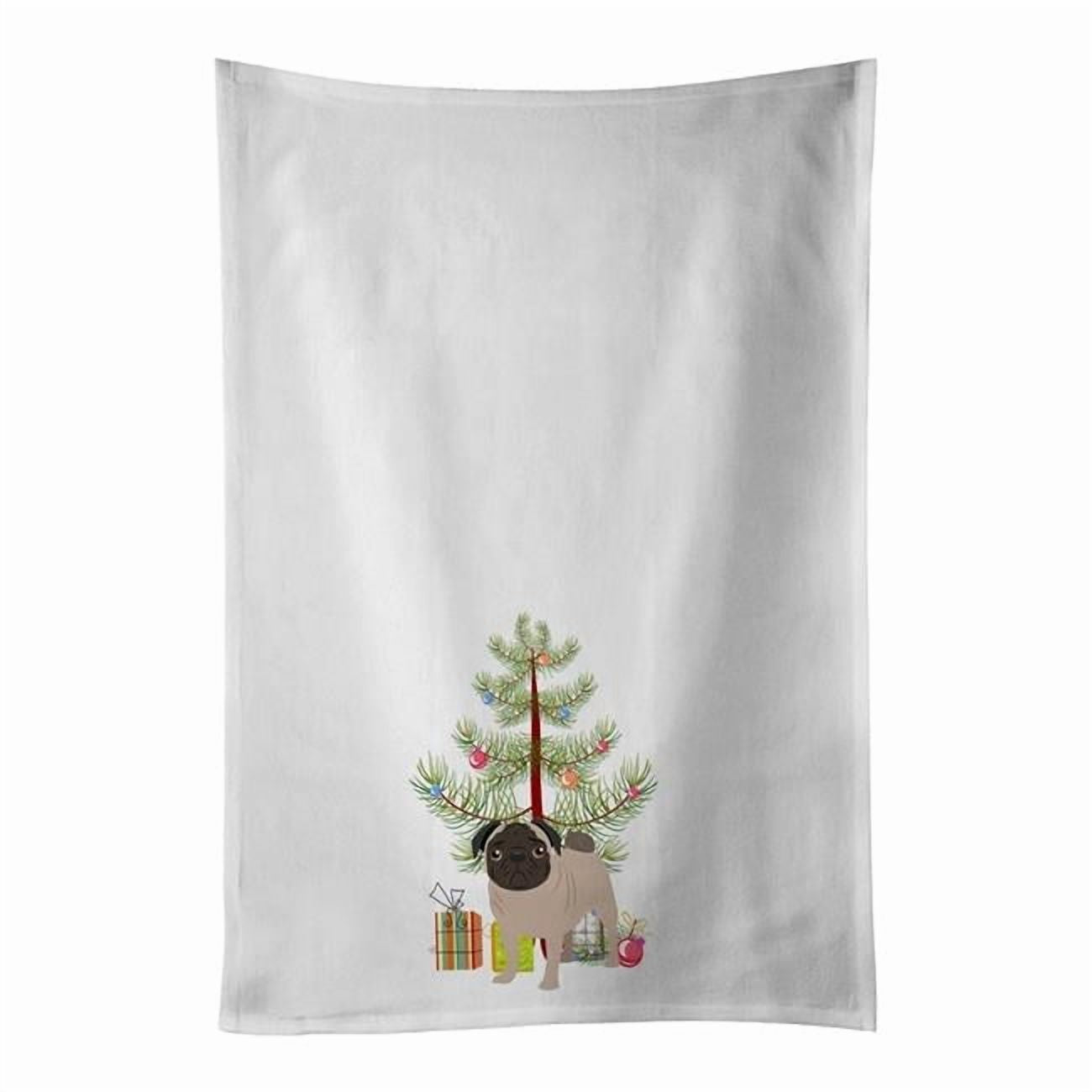 Carolines Treasures WDK3137WTKT 28 x 19 in. Unisex Pug Fawn No.4 Christmas White Dish Towels Kitchen Towel - Set of 2