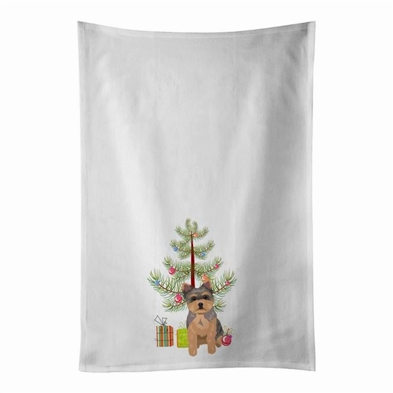 Carolines Treasures WDK3190WTKT 28 x 19 in. Unisex Yorkie Chocolate Puppy Christmas White Dish Towels Kitchen Towel - Set of 2