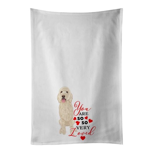 Carolines Treasures WDK3884WTKT 28 x 19 in. Unisex Doodle Cream No.5 So Loved White Dish Towels Kitchen Towel - Set of 2