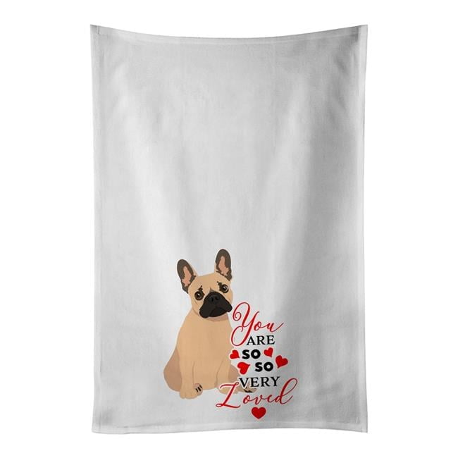 Carolines Treasures WDK3921WTKT 28 x 19 in. Unisex French Bulldog Fawn No.1 So Loved White Dish Towels Kitchen Towel - Set of 2