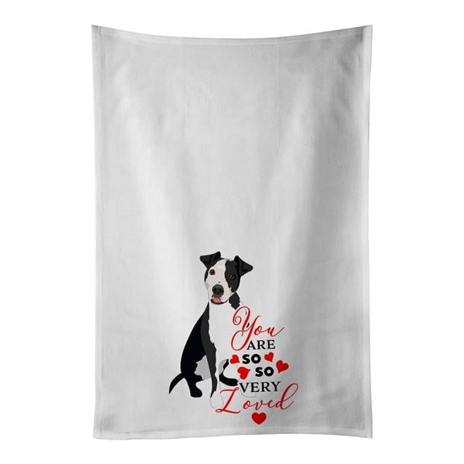 Carolines Treasures WDK3967WTKT 28 x 19 in. Unisex Pit Bull Black No.2 So Loved White Dish Towels Kitchen Towel - Set of 2