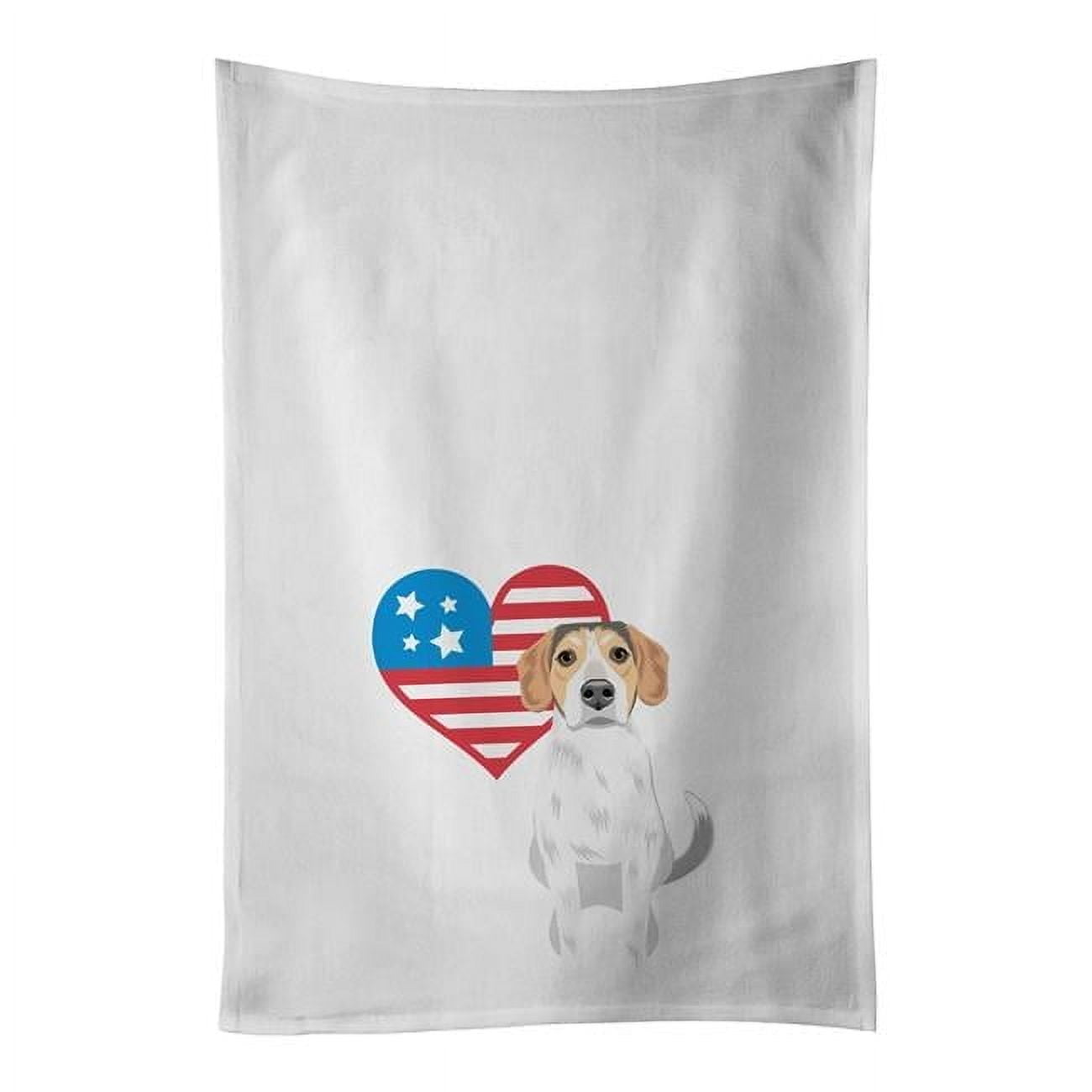 Beagle Tricolor #2 Patriotic White Kitchen Towel Set of 2 19 in x 28 in