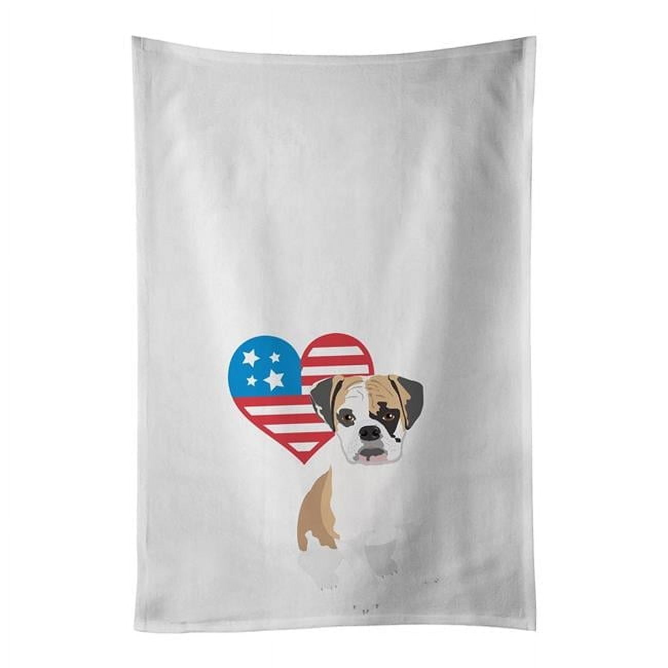 Carolines Treasures WDK4160WTKT 28 x 19 in. Unisex English Bulldog Tricolor No.2 Patriotic White Dish Towels Kitchen Towel - Set of 2