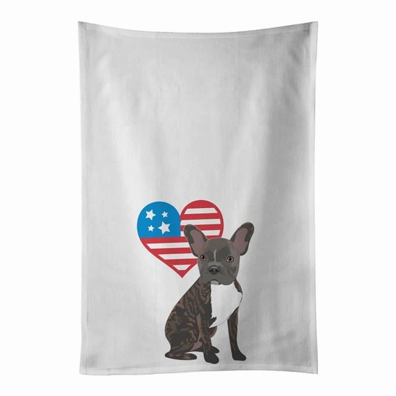 Carolines Treasures WDK4165WTKT 28 x 19 in. Unisex French Bulldog Brindle No.2 Patriotic White Dish Towels Kitchen Towel - Set of 2