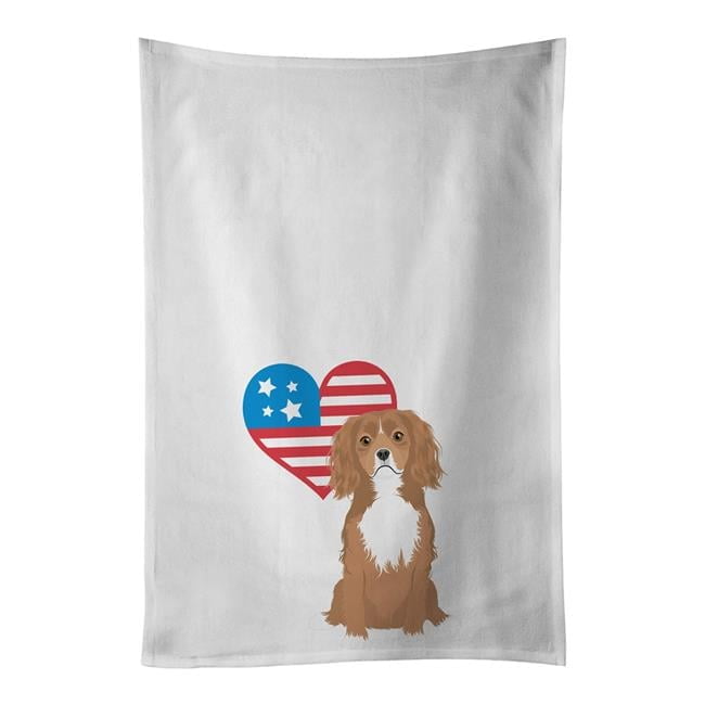 Carolines Treasures WDK4194WTKT 28 x 19 in. Unisex Cavalier King Charles Spaniel Ruby Patriotic White Dish Towels Kitchen Towel - Set of 2