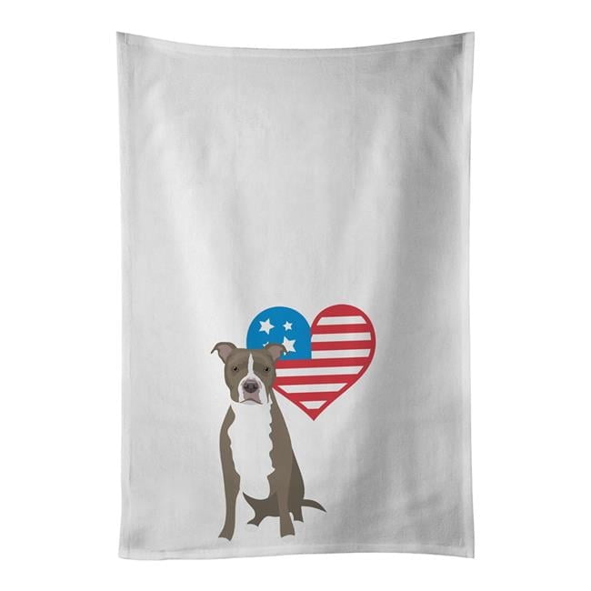 Carolines Treasures WDK4222WTKT 28 x 19 in. Unisex Pit Bull Blue No.6 Patriotic White Dish Towels Kitchen Towel - Set of 2