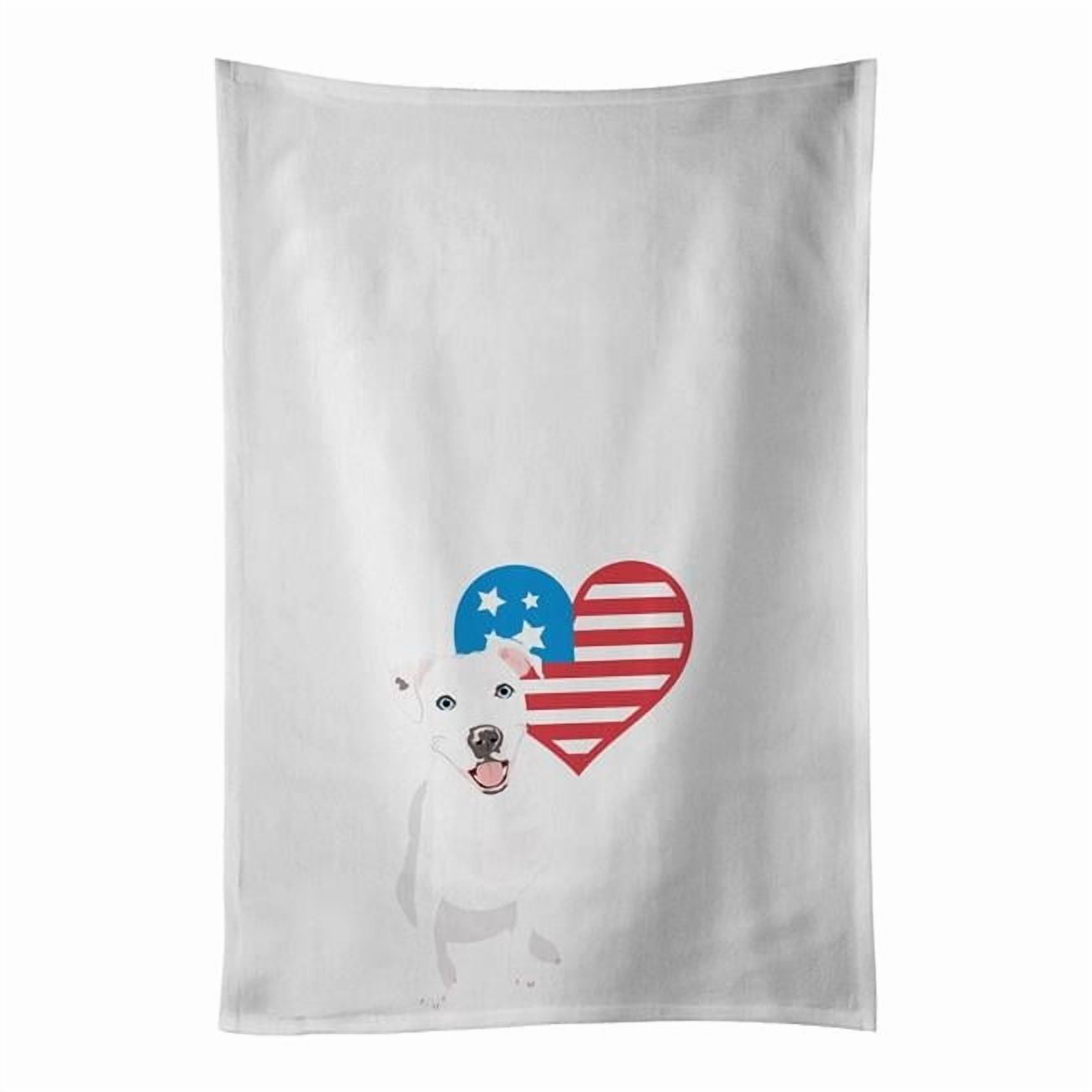 Carolines Treasures WDK4232WTKT 28 x 19 in. Unisex Pit Bull White No.1 Patriotic White Dish Towels Kitchen Towel - Set of 2