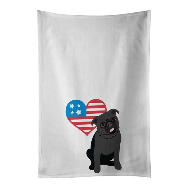 Carolines Treasures WDK4248WTKT 28 x 19 in. Unisex Pug Black No.1 Patriotic White Dish Towels Kitchen Towel - Set of 2