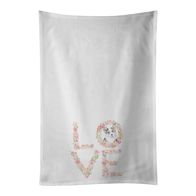 Carolines Treasures WDK4381WTKT 28 x 19 in. Unisex Corgi No.10 Love White Dish Towels Kitchen Towel - Set of 2
