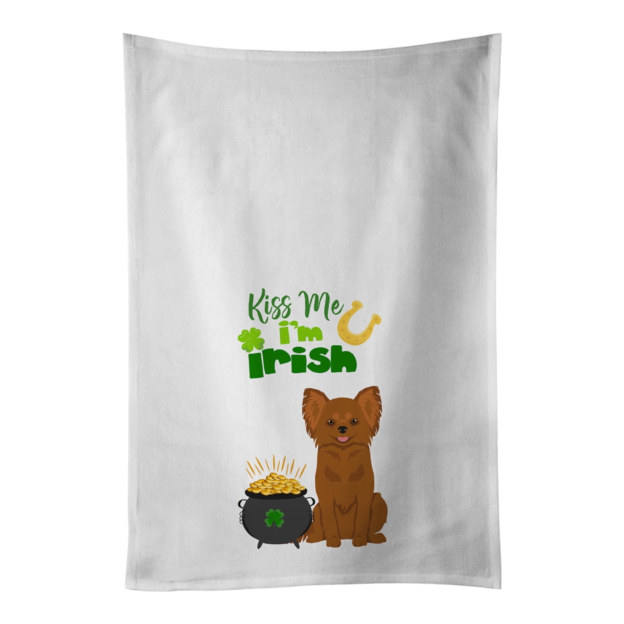 Carolines Treasures WDK4779WTKT Longhaired Red Chihuahua St. Patricks Day White Kitchen Towel Set of 2 Dish Towels 19 X