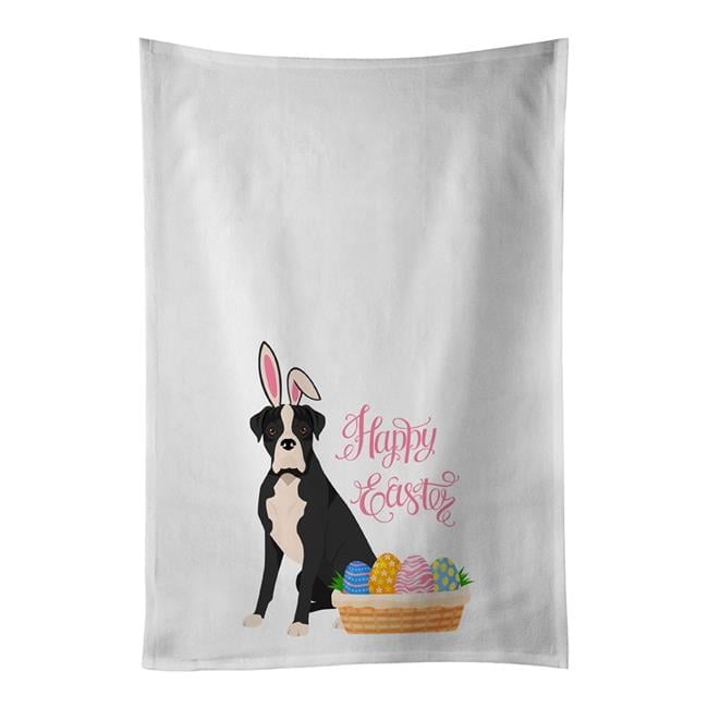 Natural Eared Black Boxer Easter White Kitchen Towel Set of 2 Dish Towels 19 in x 28 in