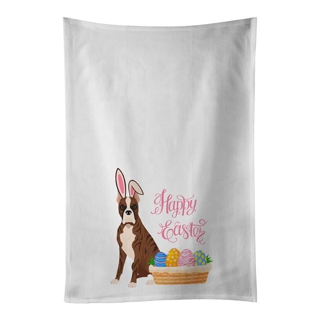 Carolines Treasures WDK4955WTKT 28 x 19 in. Red Brindle Boxer Easter White Kitchen Towel, Set of 2
