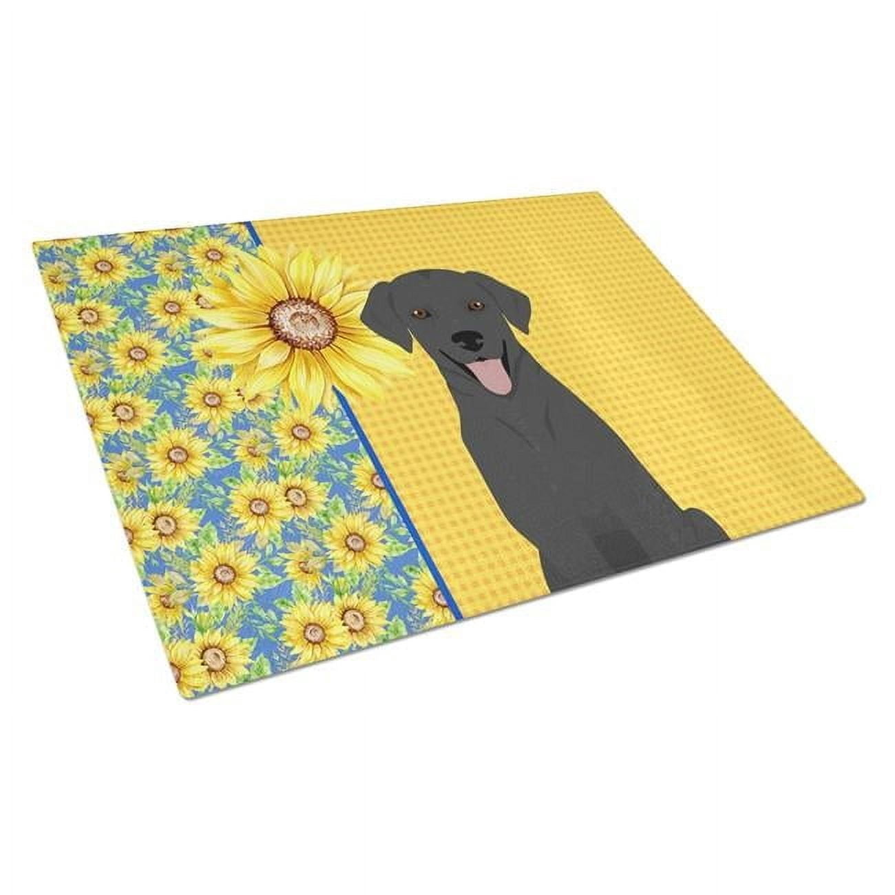 Carolines Treasures WDK5436LCB 15 x 12 in. Summer Sunflowers Black Labrador Retriever Glass Large Cutting Board
