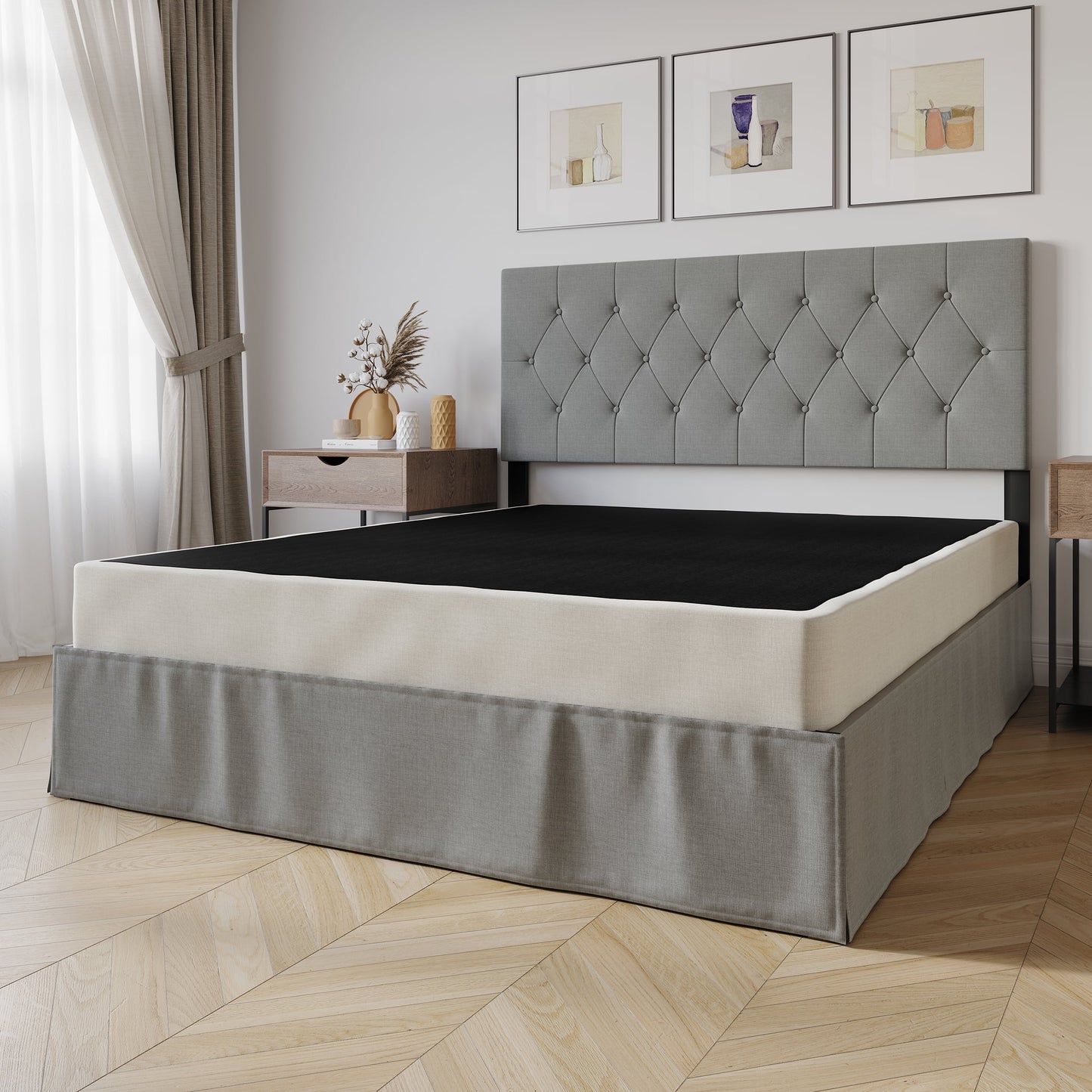 Castle Place 5" King Size Wooden Box Spring in Warm Grey Linen