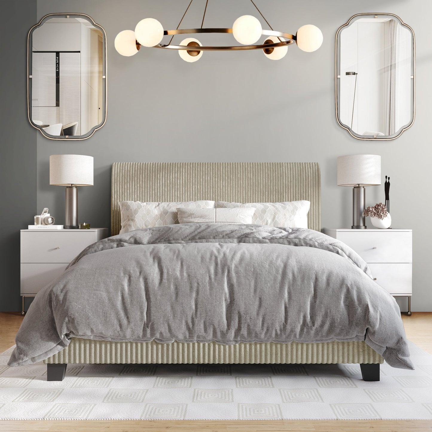 Castle Place Chic Corduroy Velvet Upholstered Twin Bed, Beige