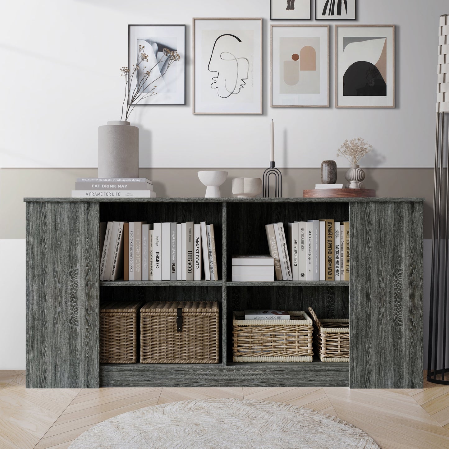 Castle Place Durable Engineered Wood 4 Shelf Sideboard, Dark Grey