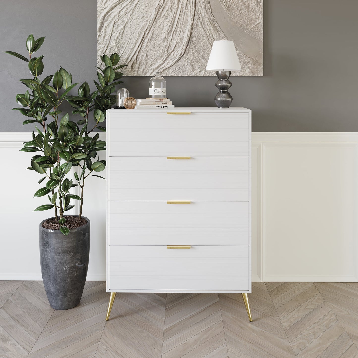 Castle Place Glam 4 Drawers Wooden Dresser, White