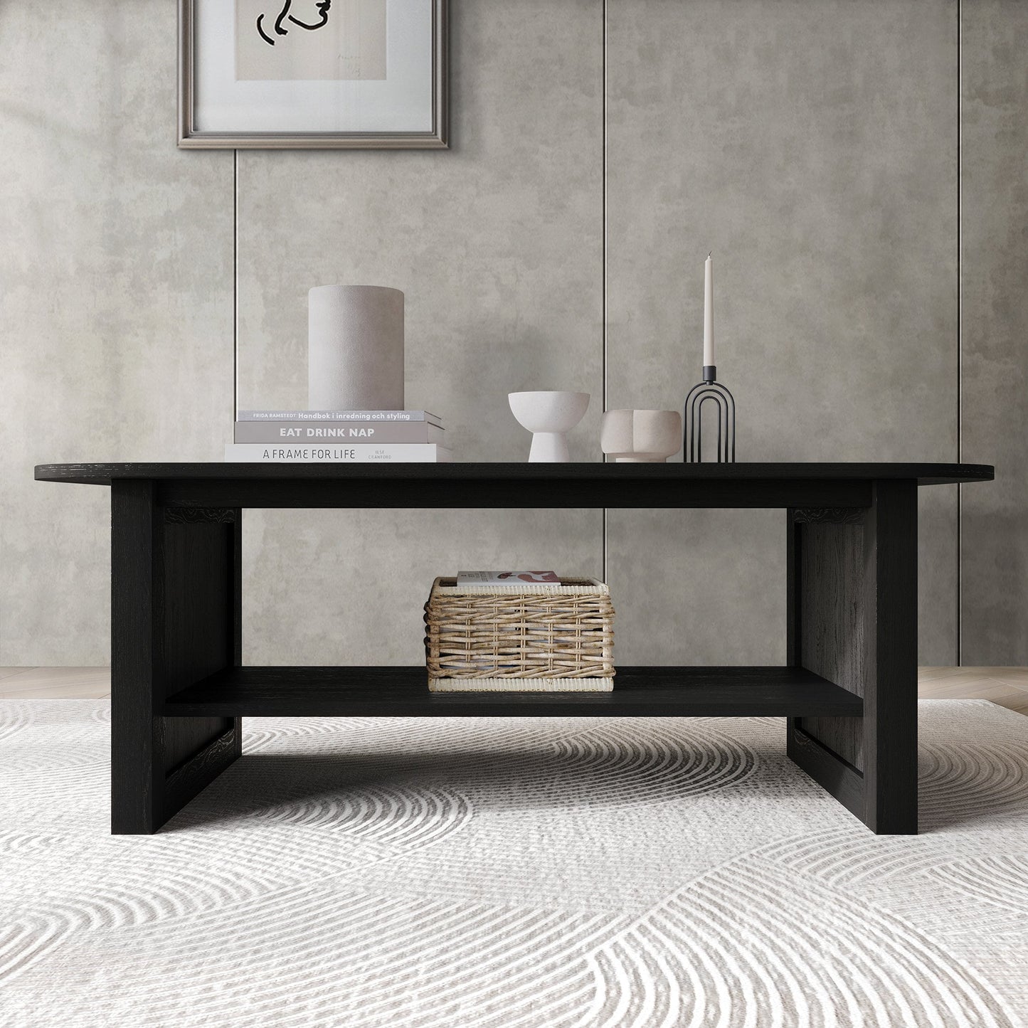 Castle Place Rattan Coffee Table, Black