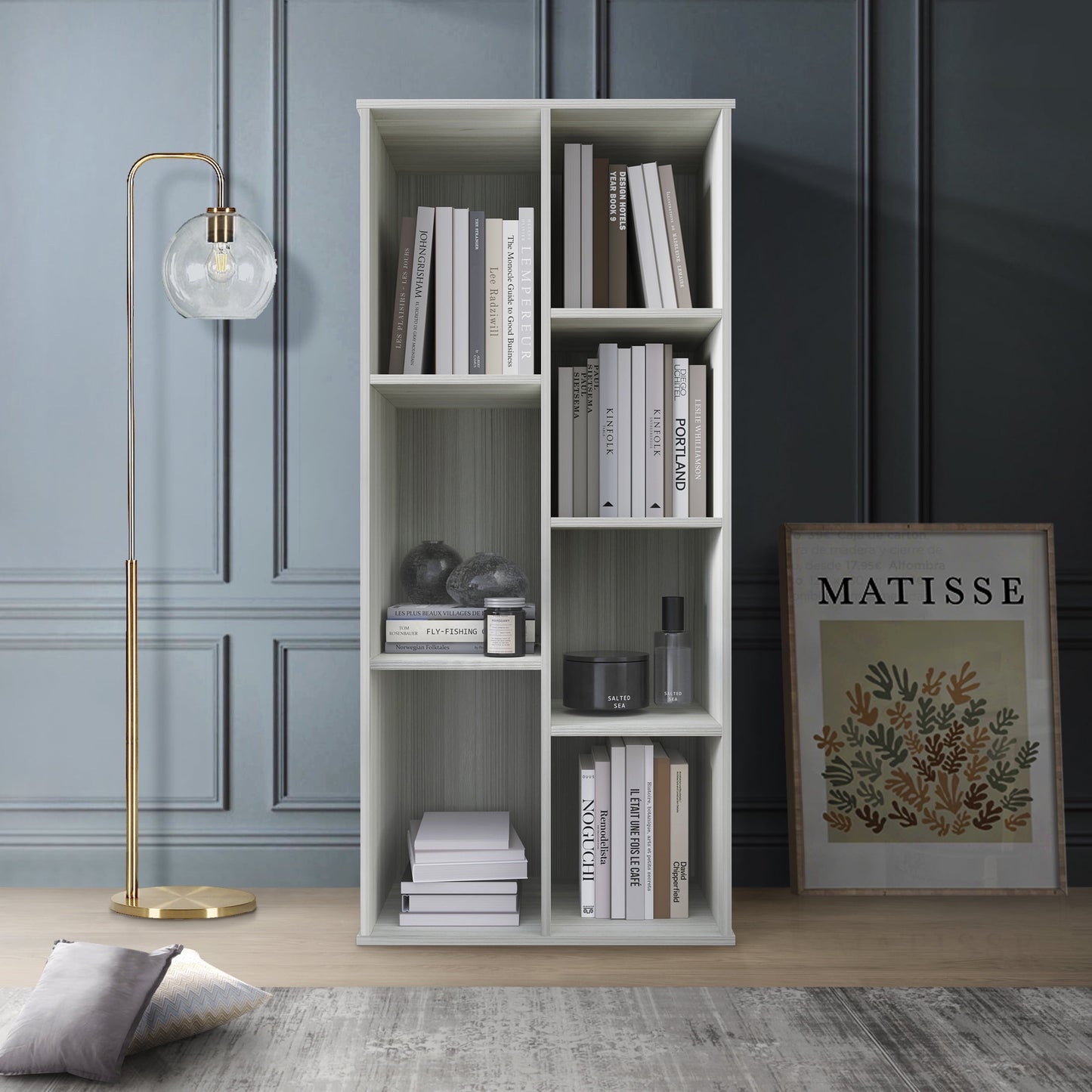 Castle Place Simple 7-Cube Open Shelf Bookcase, Light Grey