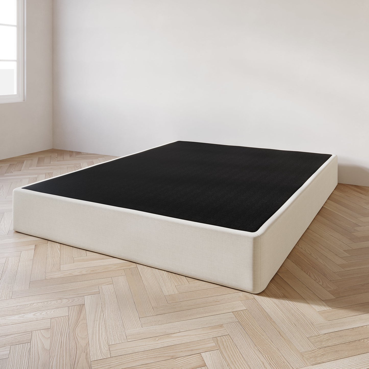 Castle Place Box Spring de Madera de 8" Tamaño Queen con Funda de Lino Beige