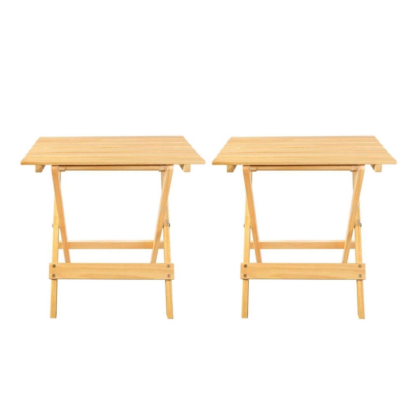 Mesa Auxiliar Plegable Portátil de Madera Maciza, Juego de 2 Piezas - Natural