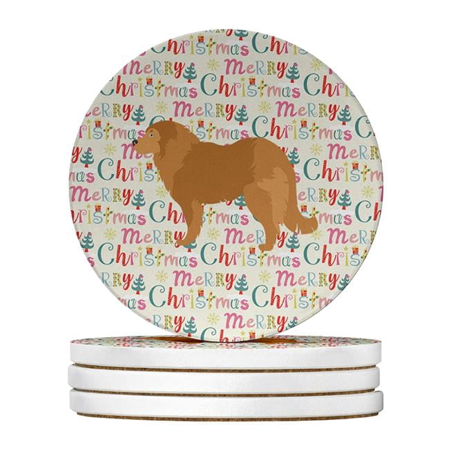 Caucasian Shepherd Dog Merry Christmas Large Sandstone Coasters Pack of 4 4 in x 4 in