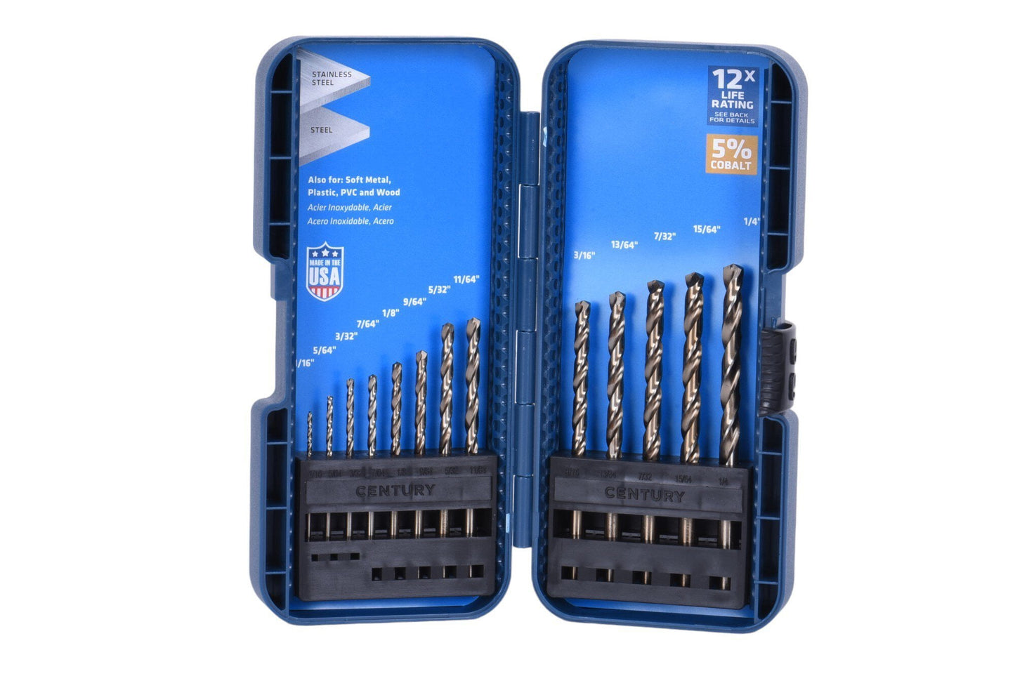 Century Drill & Tool, 26713, 13 PC Set,Jobber Drill Bit,ProGrade, Cobalt Steel, High Speed Drill Bit Pack
