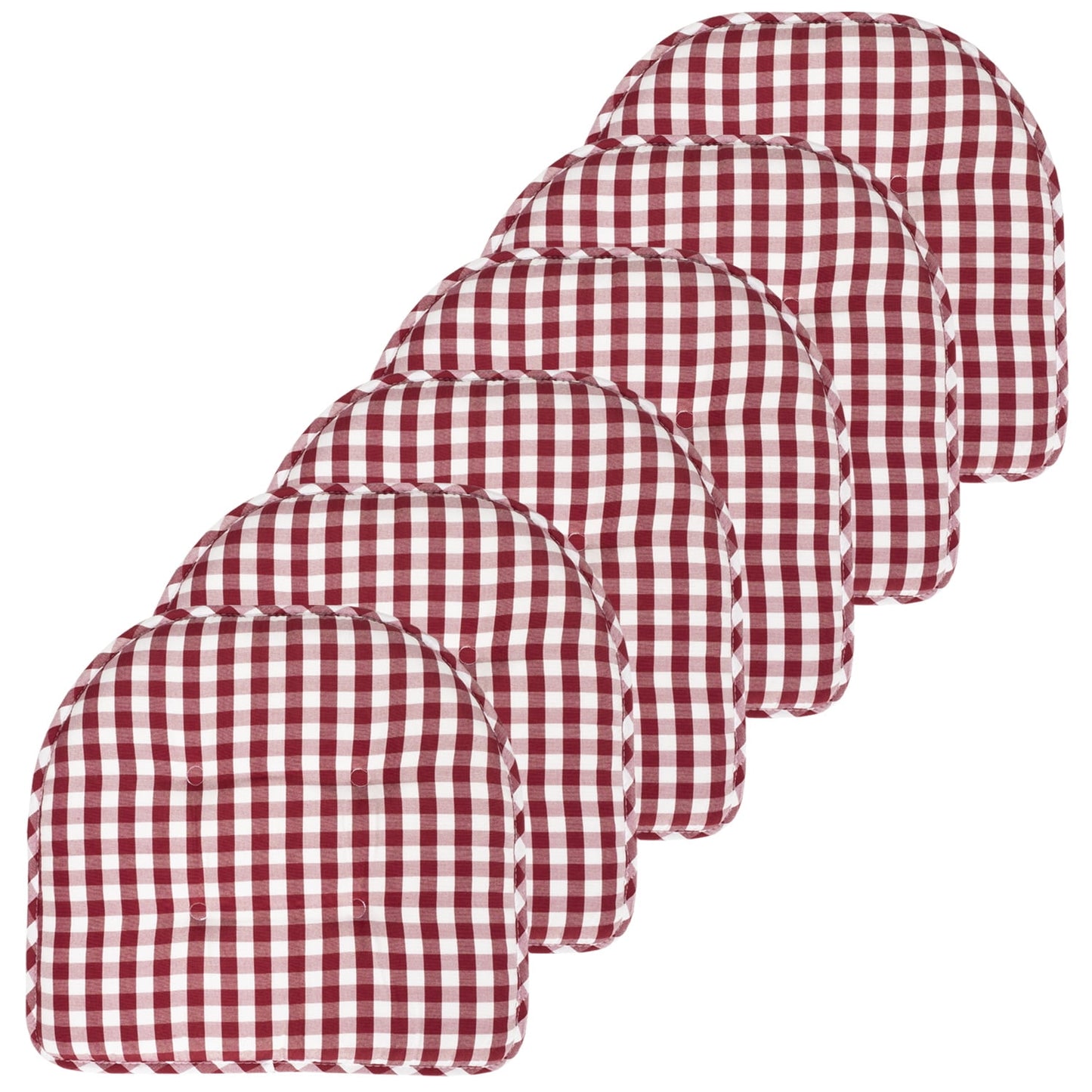 Checkered Memory Foam U-Shape Non-Slip Chair Cushion Pad 6 Pack - Wine/White
