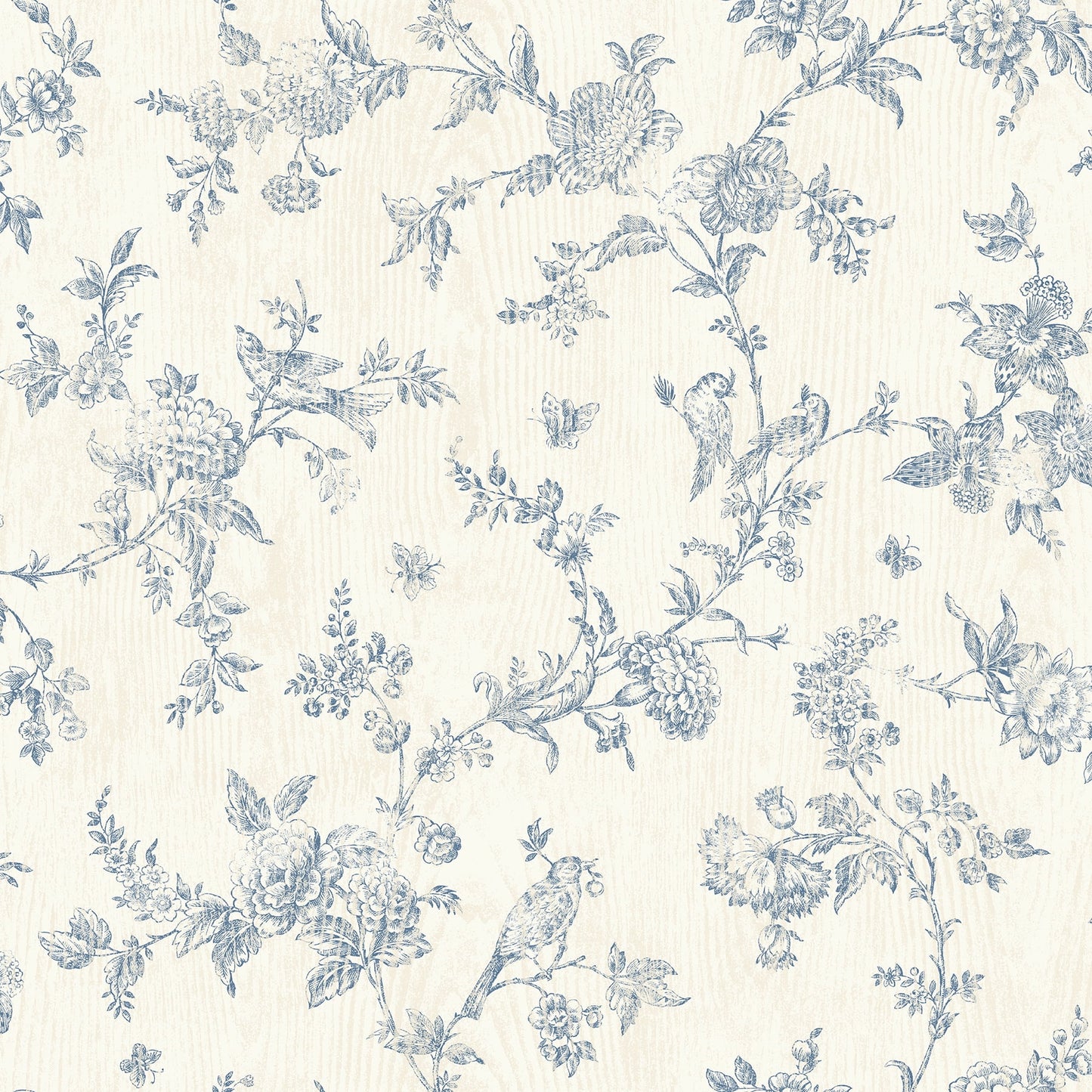 Chesapeake French Nightingale Blue Floral Scroll Wallpaper