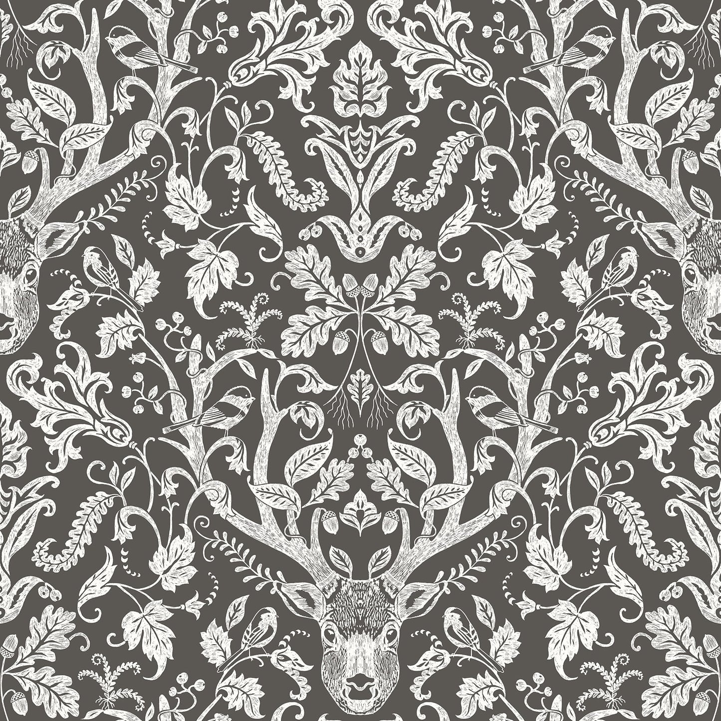 Chesapeake Kiwassa Antler Damask Brown, Prepasted Easy Walls Wallpaper 56.4 Sq. ft
