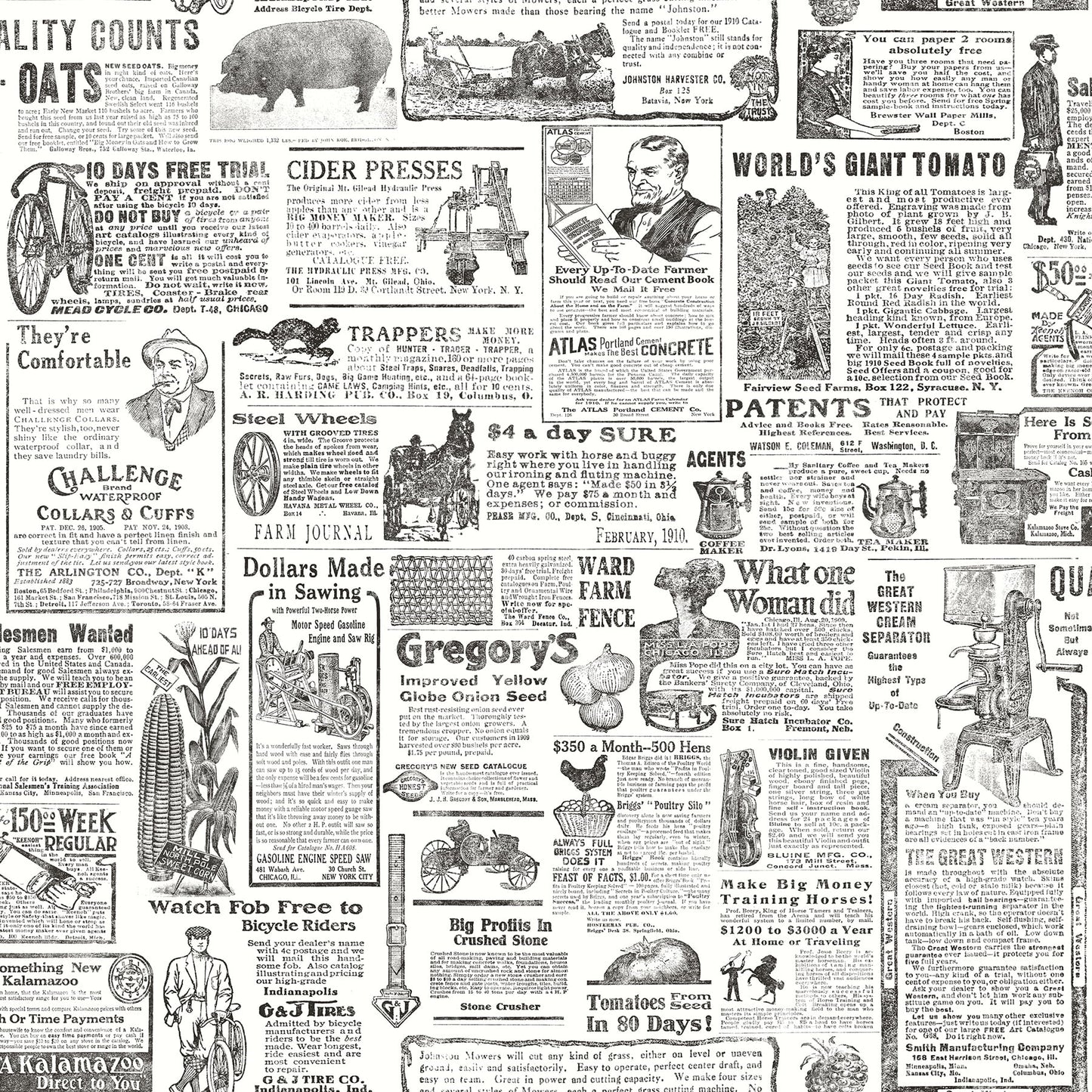 Chesapeake Underwood Black Vintage Newspaper Prepasted Non Woven Blend Wallpaper, 20.5-in by 33-ft, 56.4 sq. ft.