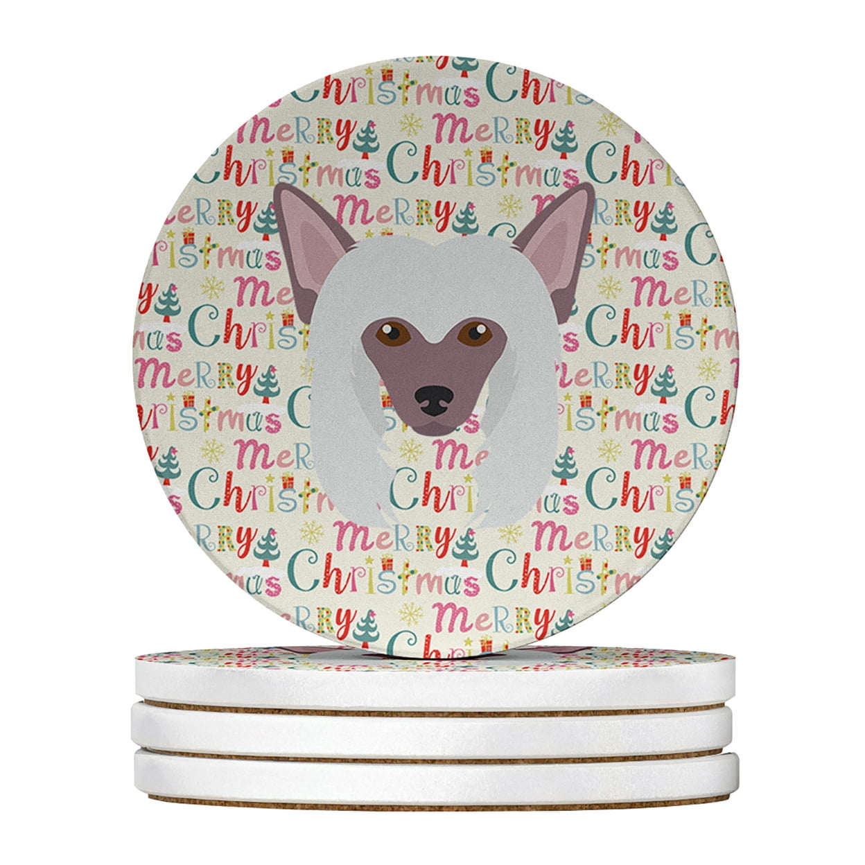 Chinese Crested Merry Christmas Large Sandstone Coasters Pack of 4 4 in x 4 in