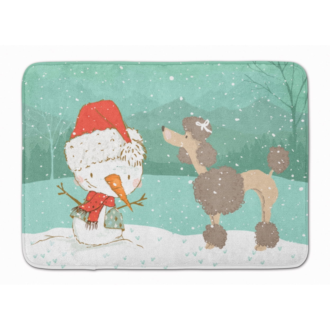Chocolate Poodle Snowman Christmas Machine Washable Memory Foam Mat