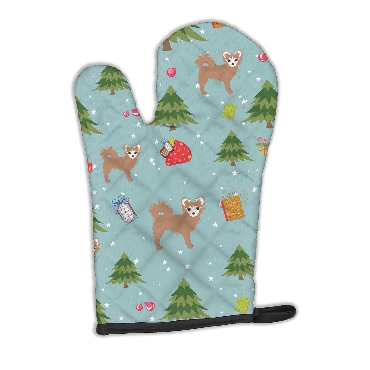 Christmas Longhair Tan White Chihuahua Oven Mitt
