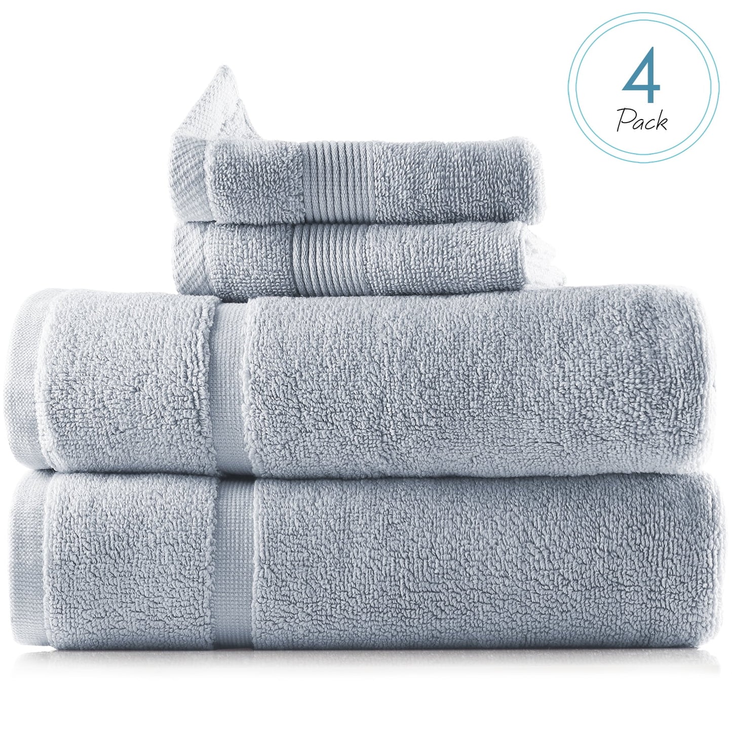 Clara Clark Bath Towels Set, 100% Cotton Luxury Softness 4 Pc Set, Ice Blue