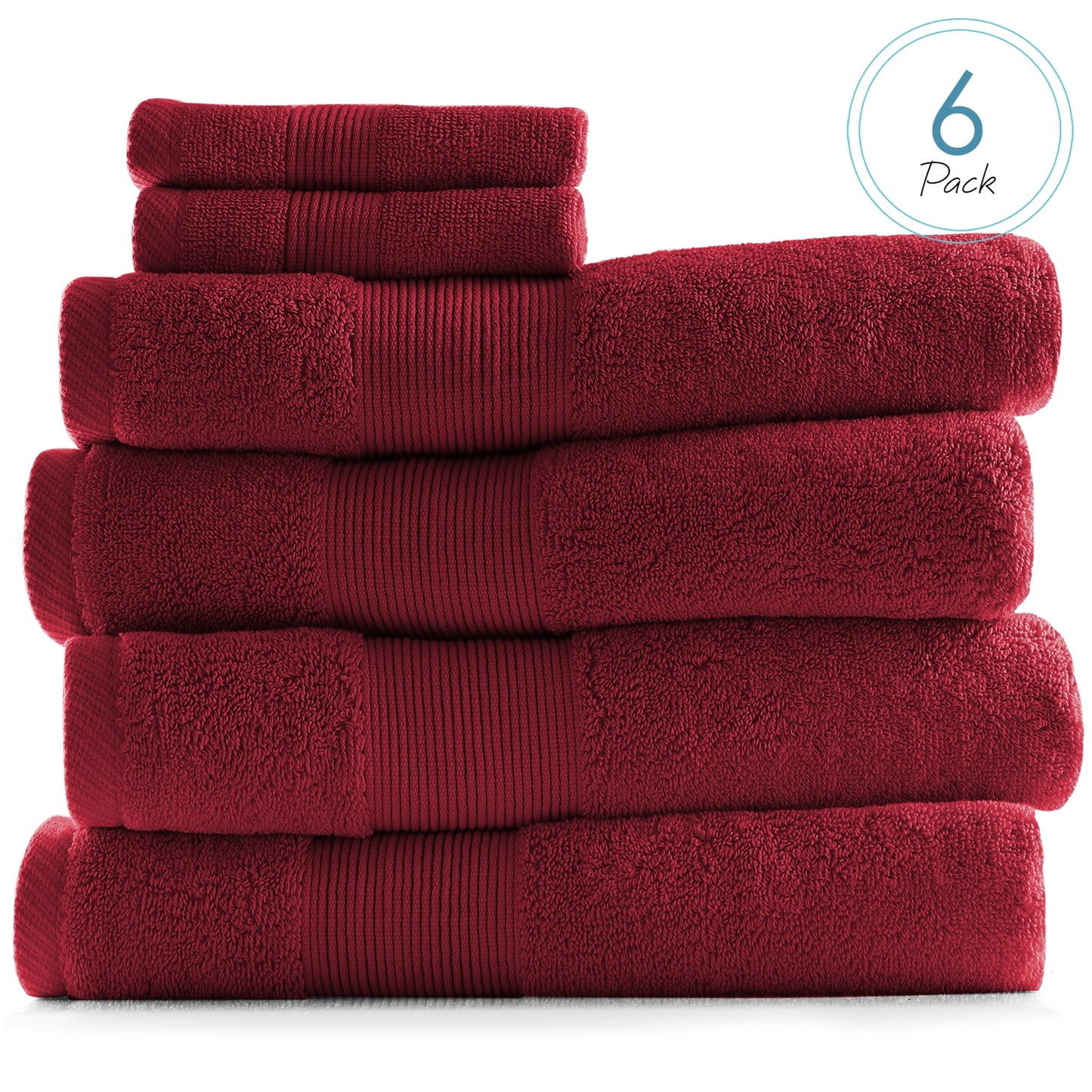 Clara Clark Bath Towels Set, 100% Cotton Luxury Softness 6 Pc Set, Red
