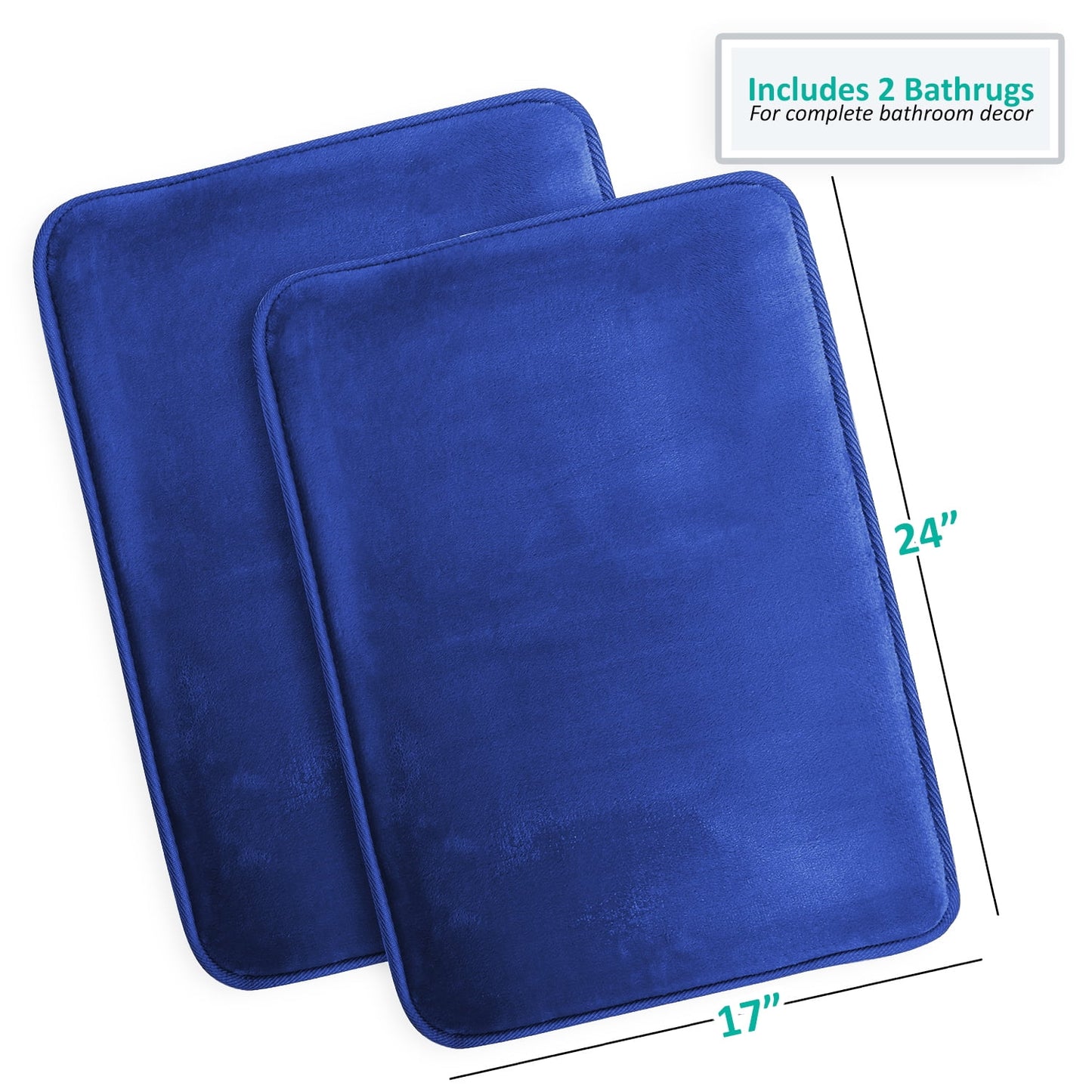 Clara Clark Premium Soft & Plush Royal Blue Nylon Bath Rugs, 17" x 24", 2 Count