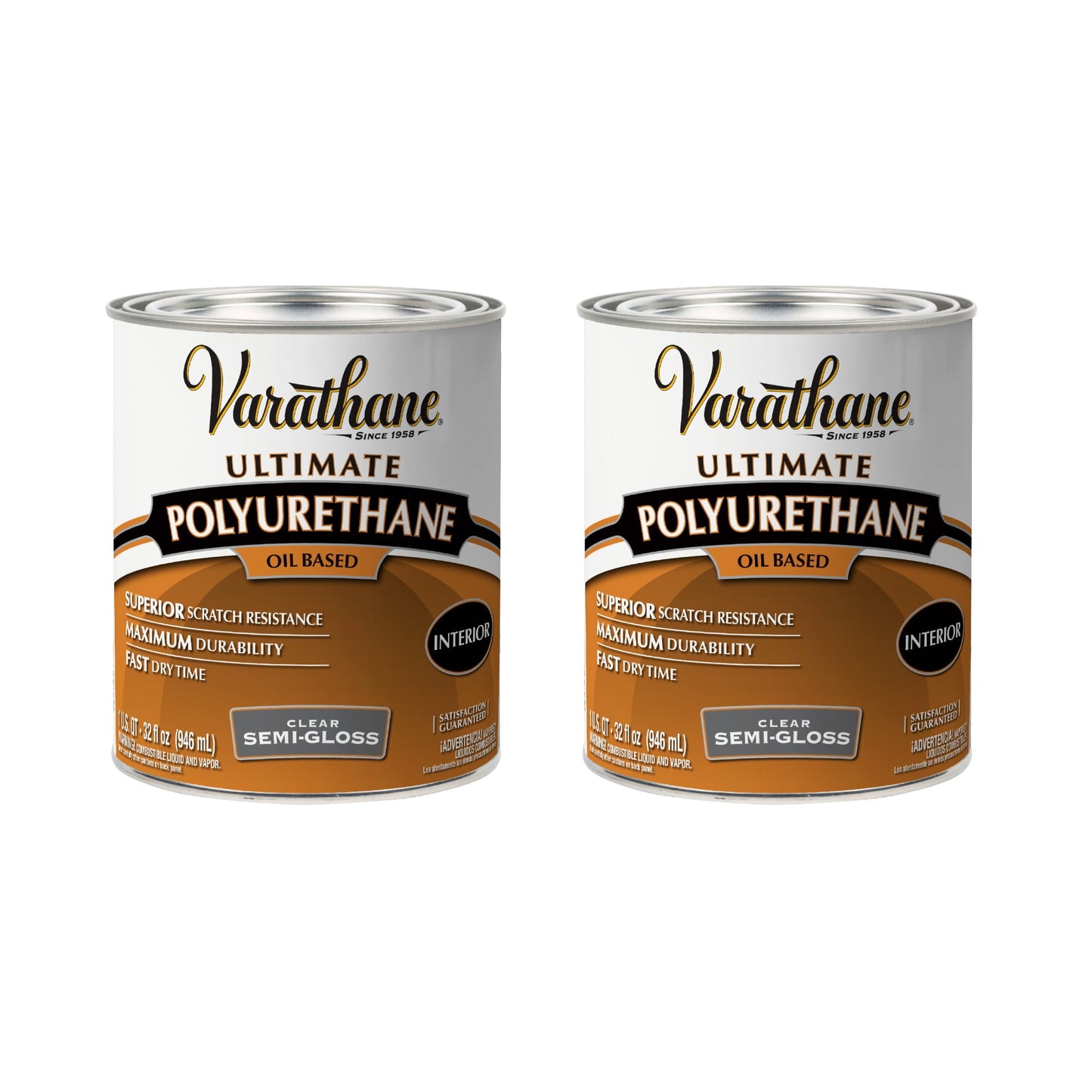 2 Pack, Clear, Varathane Ultimate Semi-Gloss Polyurethane Oil-Based-6041H, Quart
