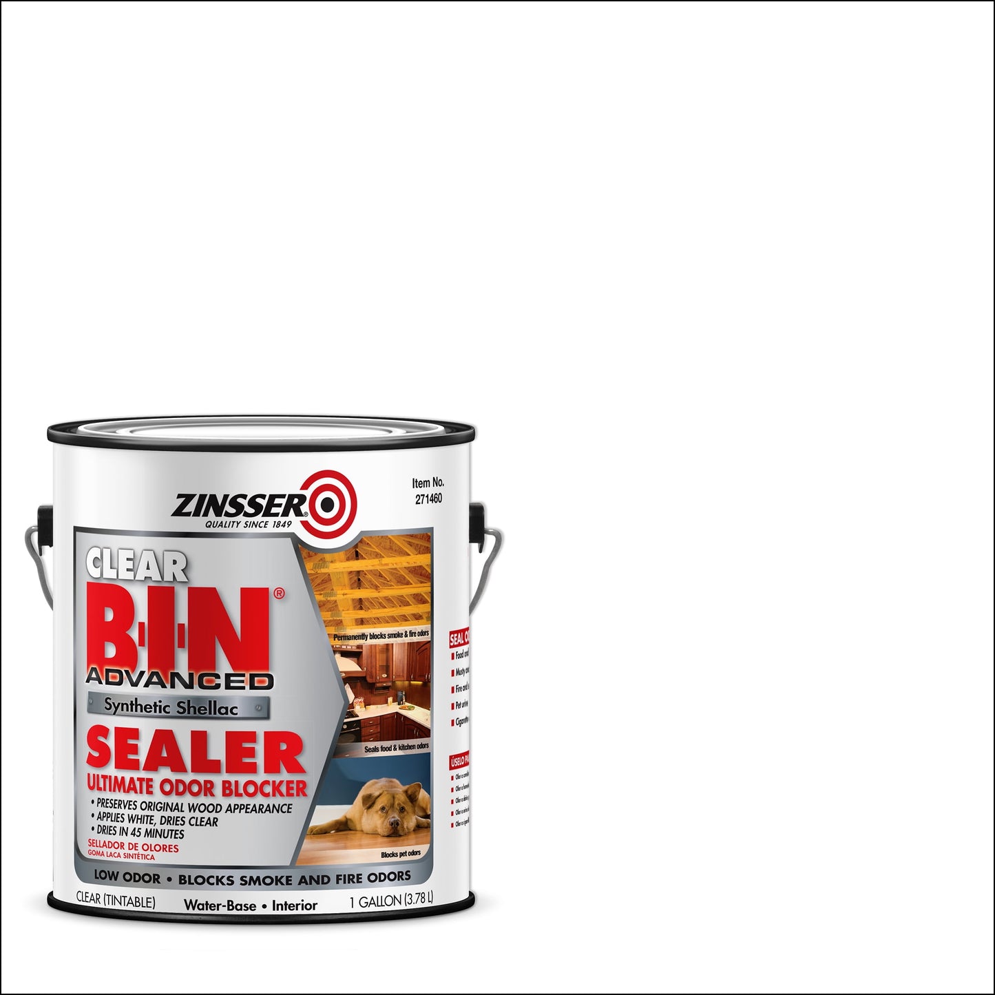 Clear, Zinsser Flat B-I-N Advanced Ultimate Synthetic Shellac Stain Blocker Primer- Gallon, 1 Pack