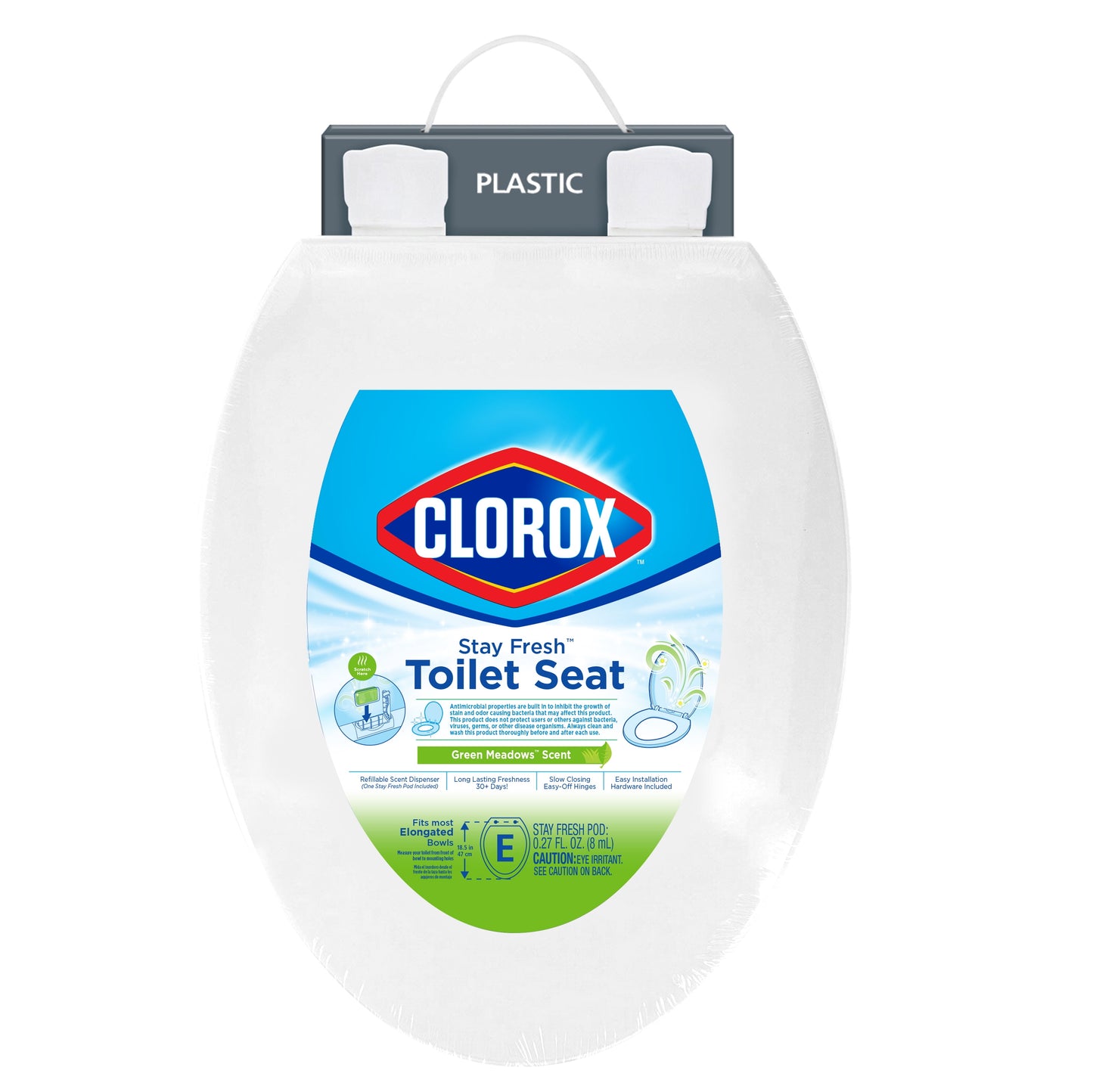 Clorox Antimicrobial Asiento de Inodoro Alargado de Plástico Perfumado Que Se Mantiene Fresco con Bisagras de Fácil Extracción