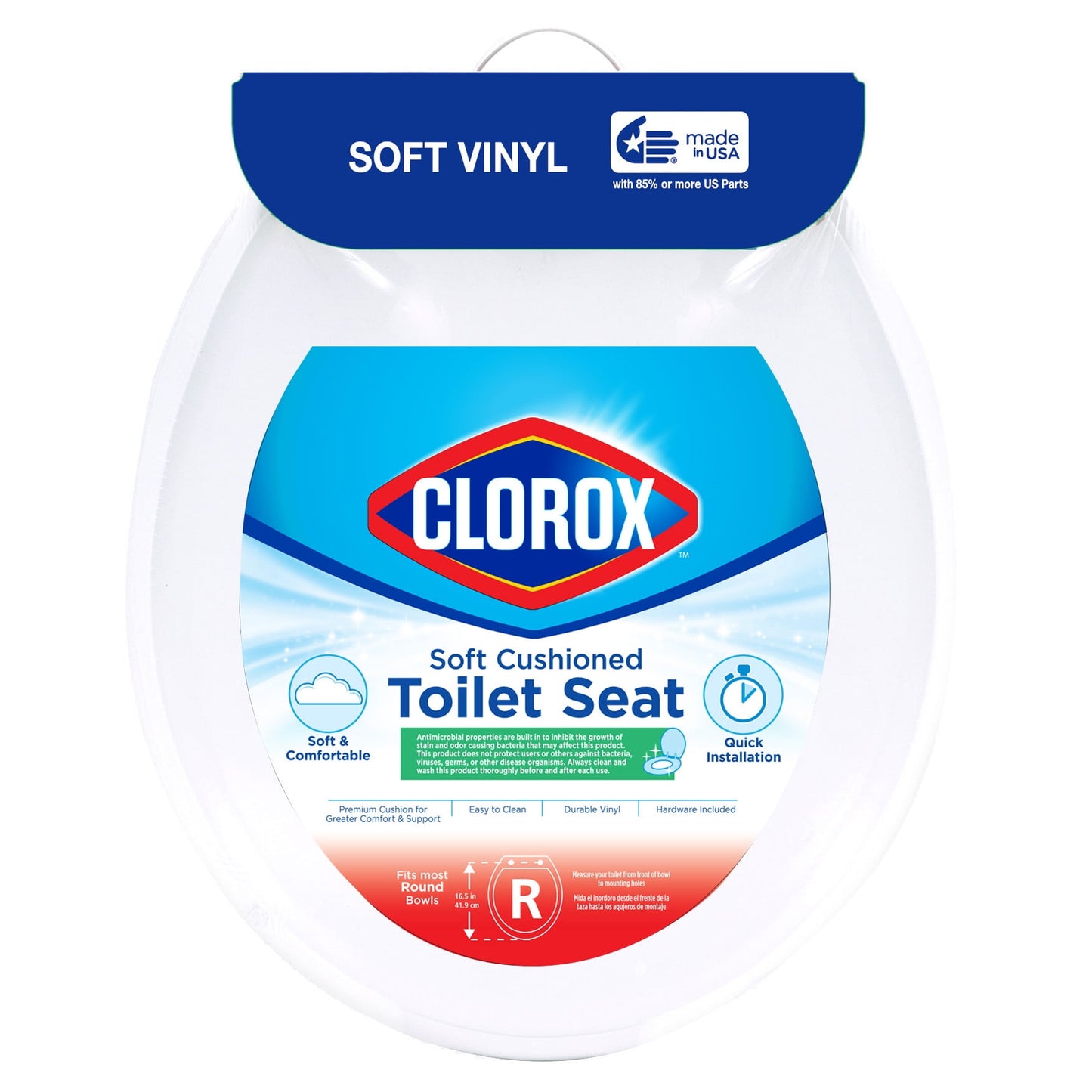 Clorox Antimicrobial Asiento de Inodoro Redondo Suave Acolchado