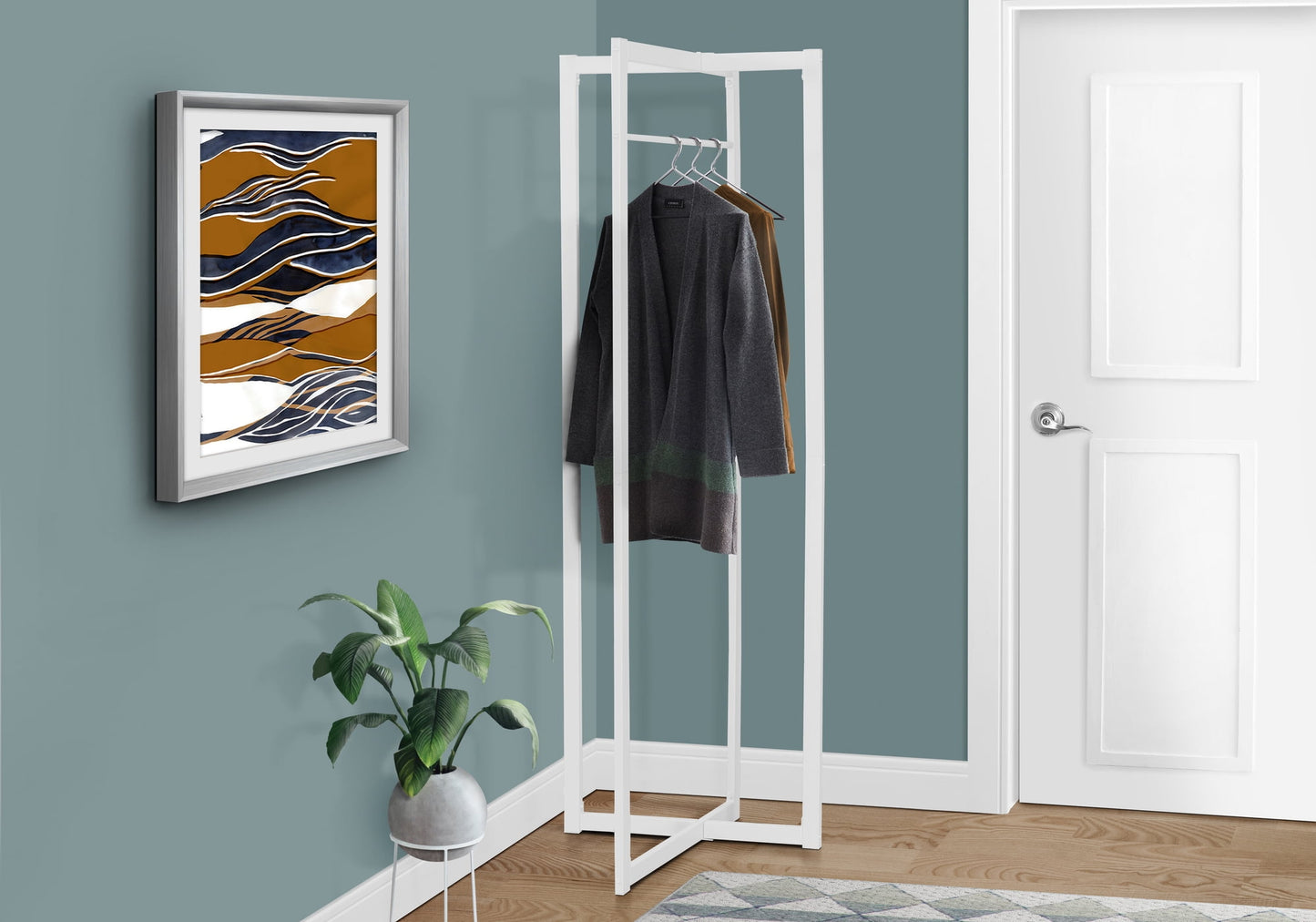 Coat Rack, Hall Tree, Free Standing, Hanging Bar, Entryway, 72"H, Bedroom, Metal, White, Contemporary, Modern