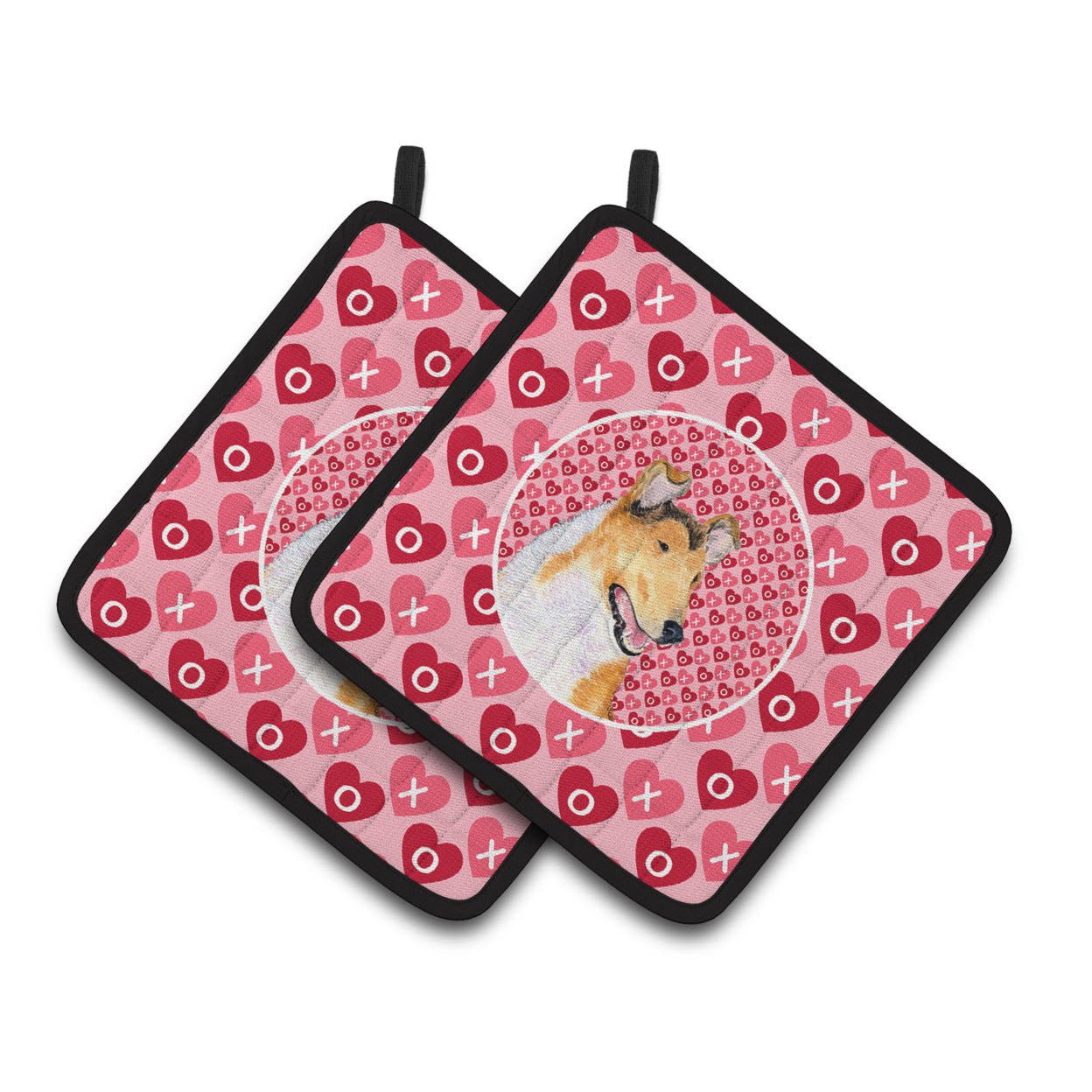 Collie Smooth Hearts Love and Valentines Day Portrait Pair of Pot Holders