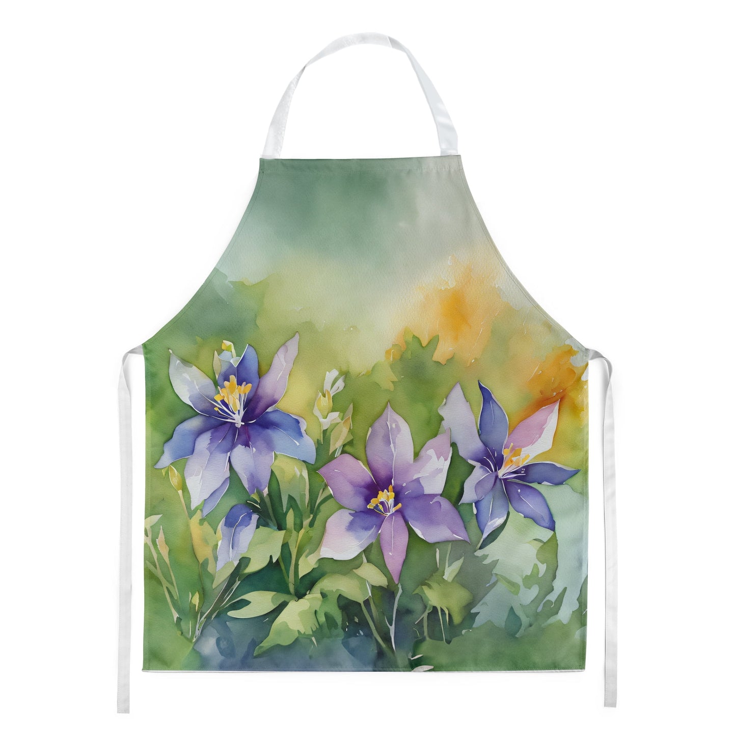 Colorado Rocky Mountain Columbine in Watercolor Apron 27 in x 30 in
