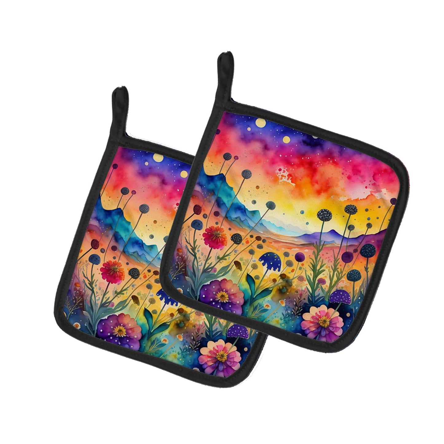 Colorful Scabiosa Pair of Pot Holders