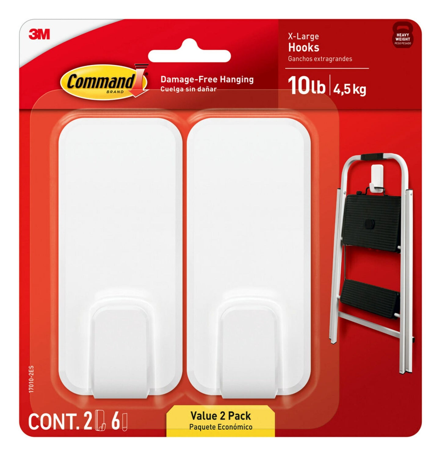 Command 10 lb XL Heavyweight Wall Hook 2 Pack Bundled with 13 Medium Designer 3 lb Wall Hooks - Hang Dorm Decorations Damage-Free